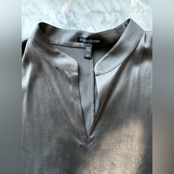 Eileen Fisher Silk Charmeuse Long Tunic Charcoal - Picture 3 of 6